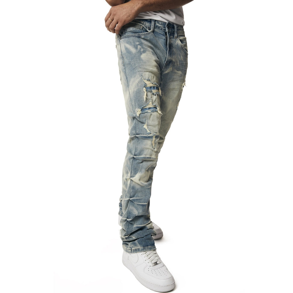 Smoke Rise Crinkle Effect Straight Jeans - Clyde Blue