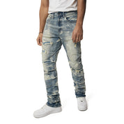 Smoke Rise Crinkle Effect Straight Jeans - Clyde Blue