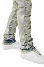 Crinkle Effect Straight Jeans - Industrial Blue