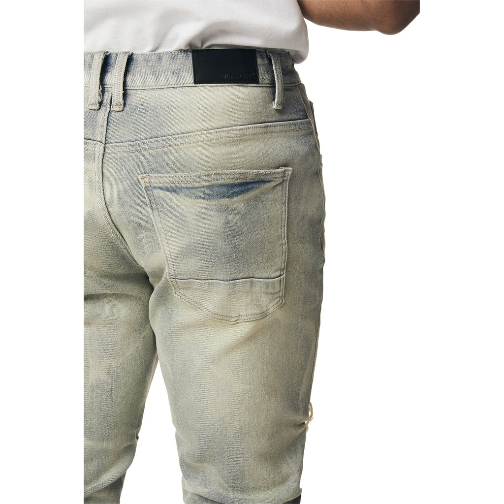 Smoke Rise Crinkle Effect Straight Jeans - Industrial Blue