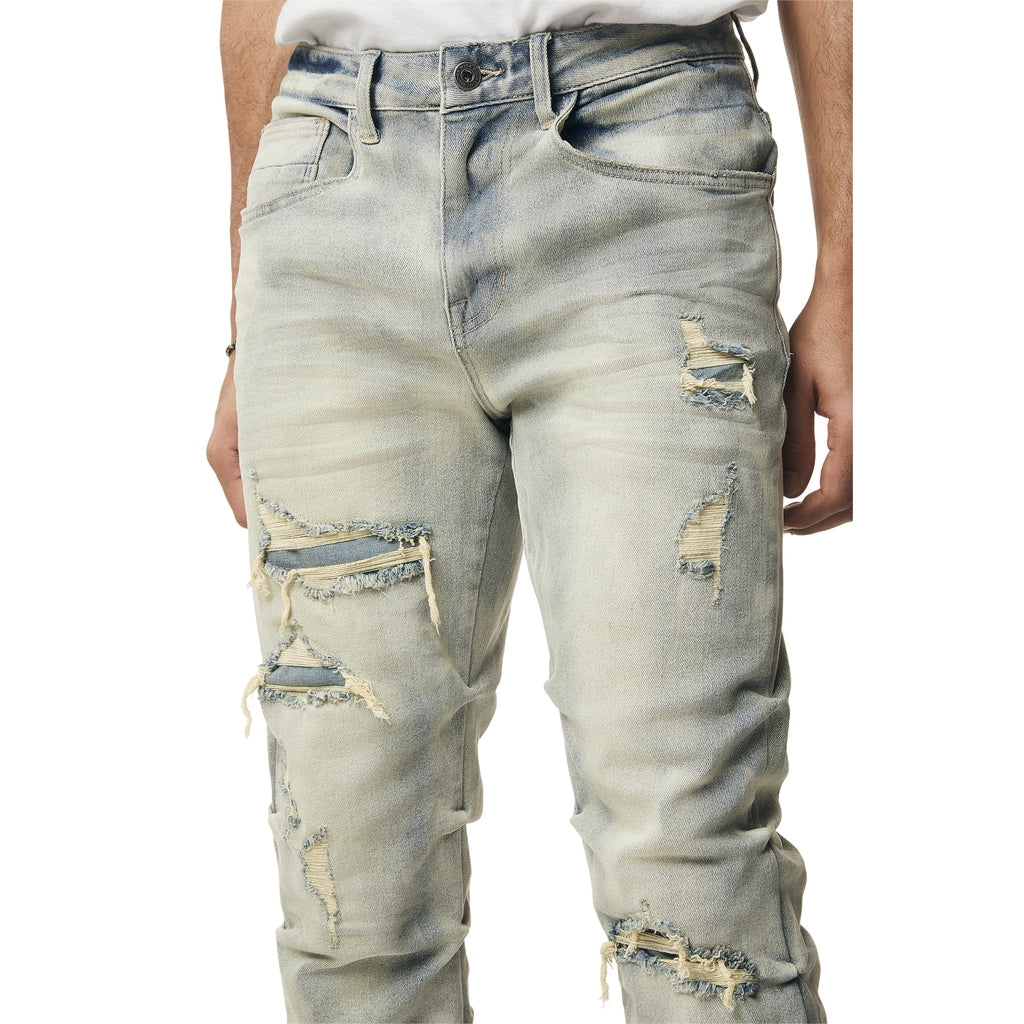 Smoke Rise Crinkle Effect Straight Jeans - Industrial Blue