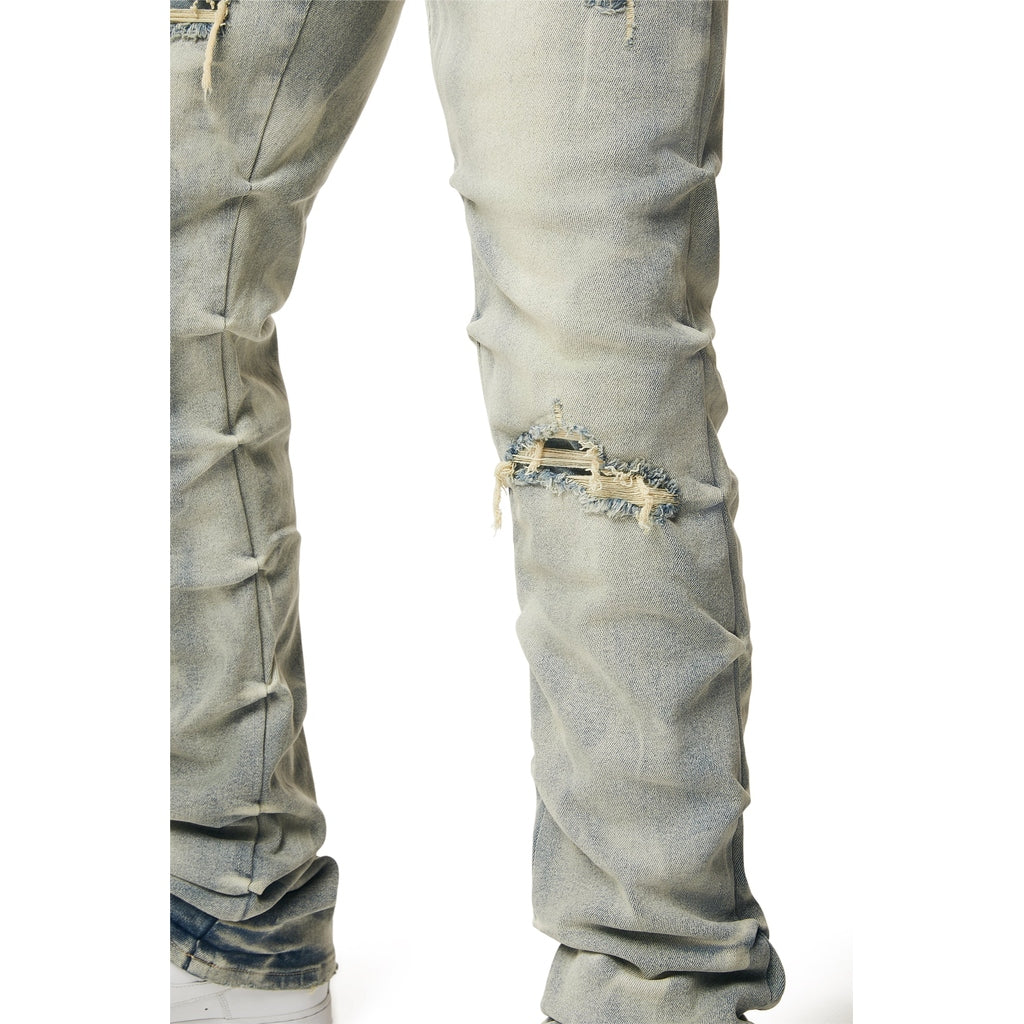 Smoke Rise Crinkle Effect Straight Jeans - Industrial Blue