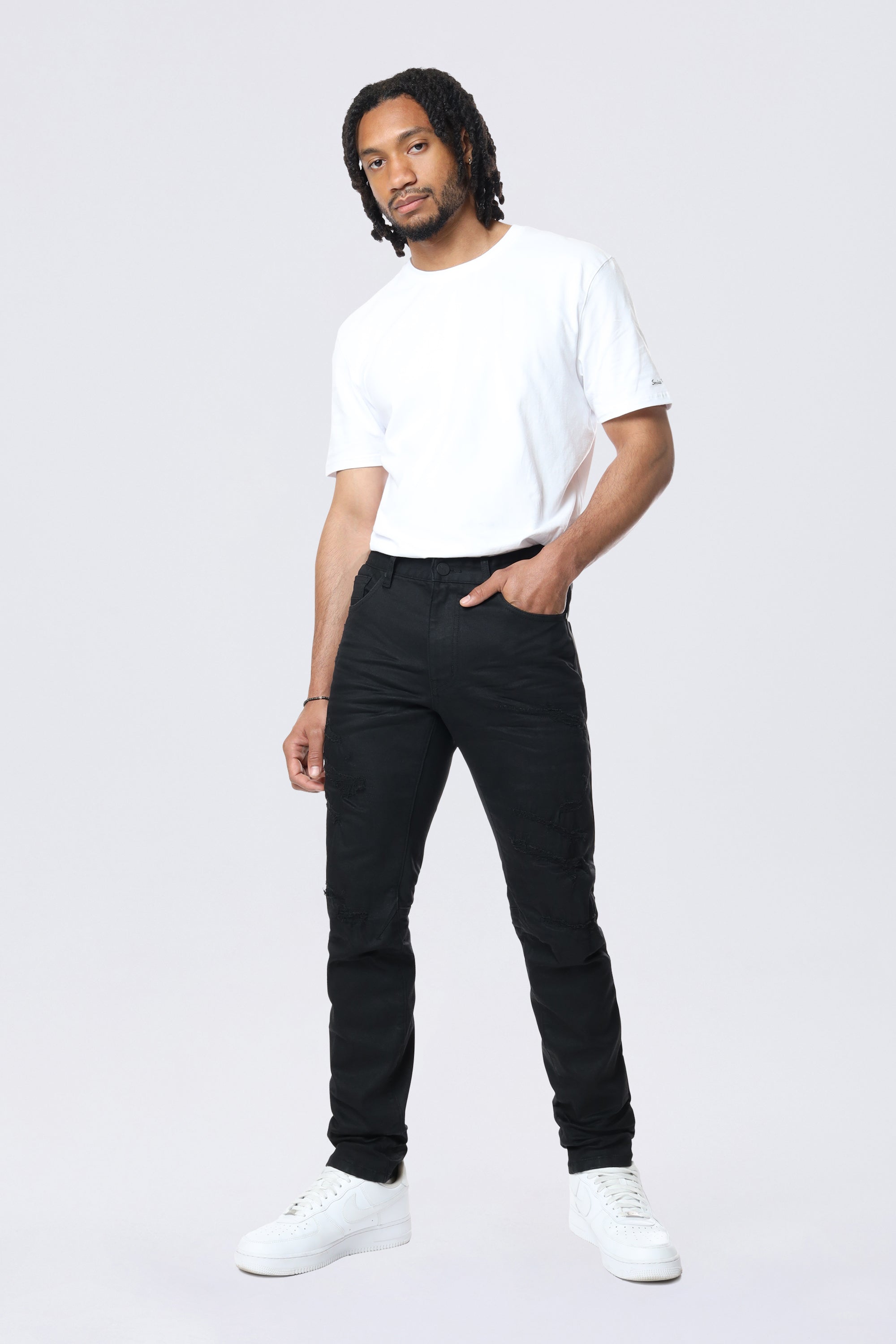 Slim Tapered Vintage Washed Jeans - Jet Black