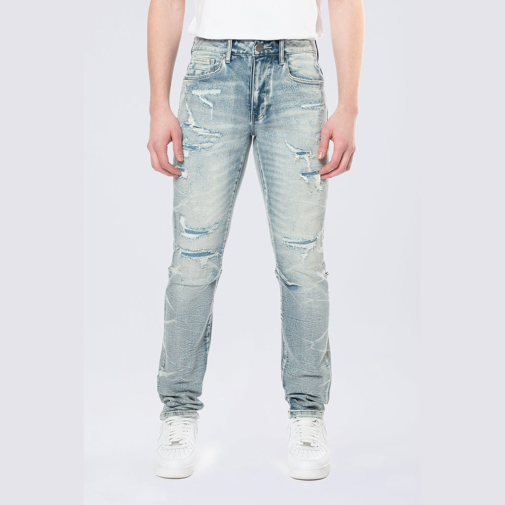 Smoke Rise Slim Lightning Effect Jeans - Maxwell Blue