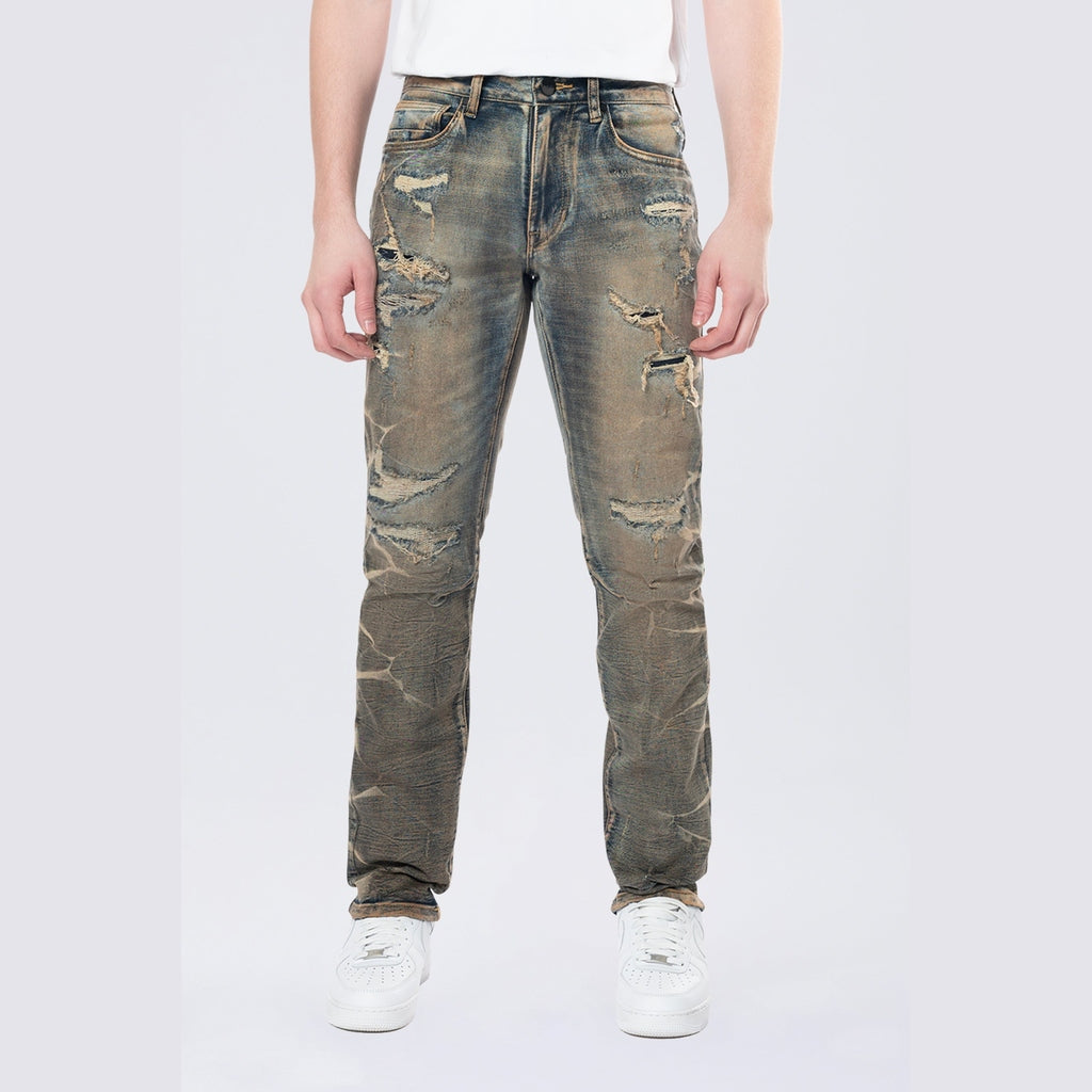 Smoke Rise Slim Lightning Effect Jeans - Zinc Blue