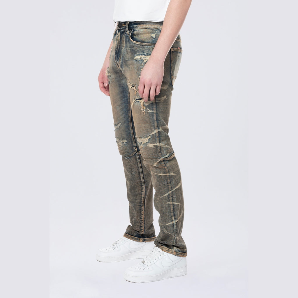 Smoke Rise Slim Lightning Effect Jeans - Zinc Blue