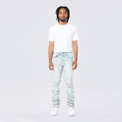 Long Straight Pinched Lightning Effect Jeans - Marshfield Blue