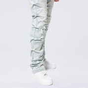 Long Straight Pinched Lightning Effect Jeans - Marshfield Blue