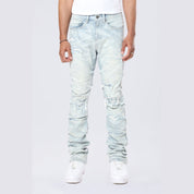 Smoke Rise Long Straight Pinched Lightning Effect Jeans - Marshfield Blue