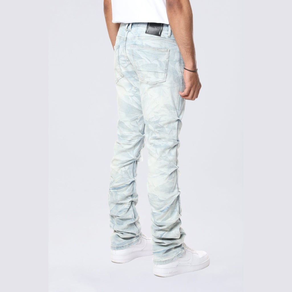 Smoke Rise Long Straight Pinched Lightning Effect Jeans - Marshfield Blue
