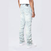Smoke Rise Long Straight Pinched Lightning Effect Jeans - Marshfield Blue
