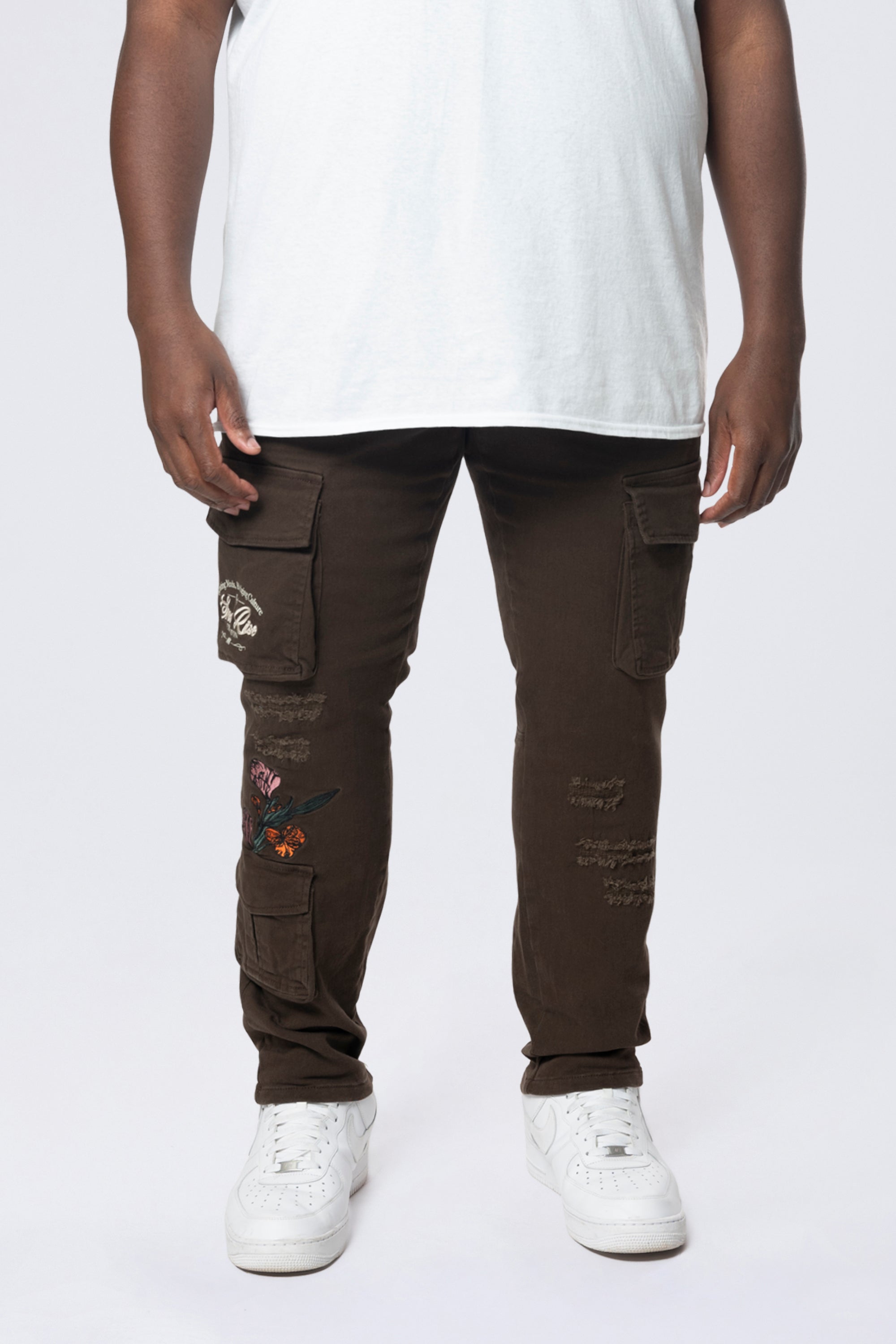 Big and Tall - Embroidered Cargo Twill Pants - Bison