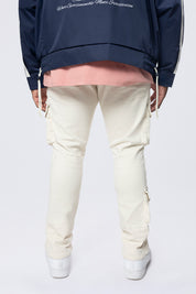 Big and Tall - Embroidered Cargo Twill Pants - Ecru