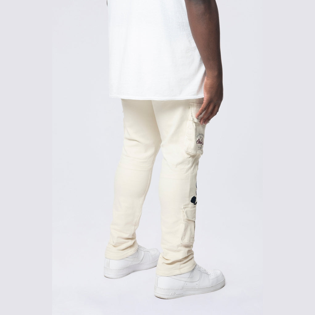 Smoke Rise Big and Tall Big and Tall - Embroidered Cargo Twill Pants - Ecru