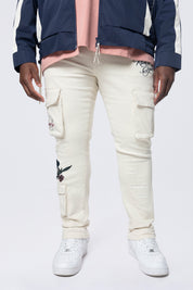 Big and Tall - Embroidered Cargo Twill Pants - Ecru