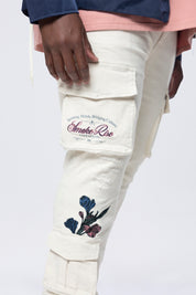 Big and Tall - Embroidered Cargo Twill Pants - Ecru