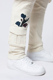 Big and Tall - Embroidered Cargo Twill Pants - Ecru