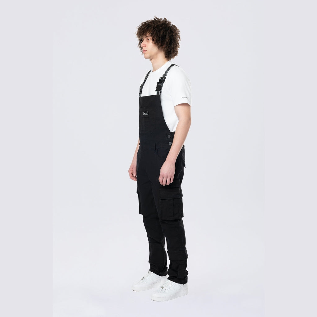 Smoke Rise Tapered Cargo Strap Canvas Overalls - Black