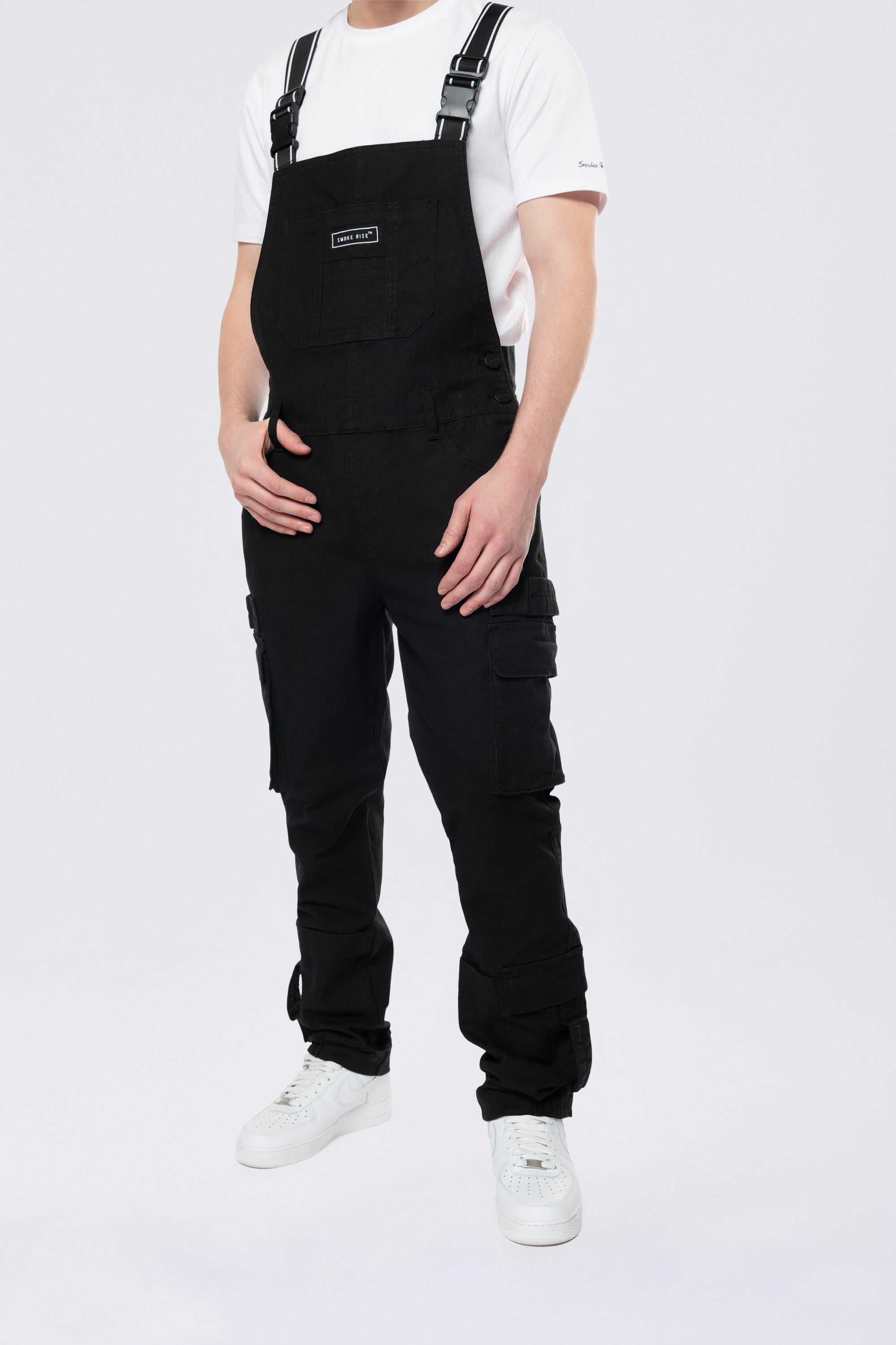 Tapered Cargo Strap Canvas Overalls - Black