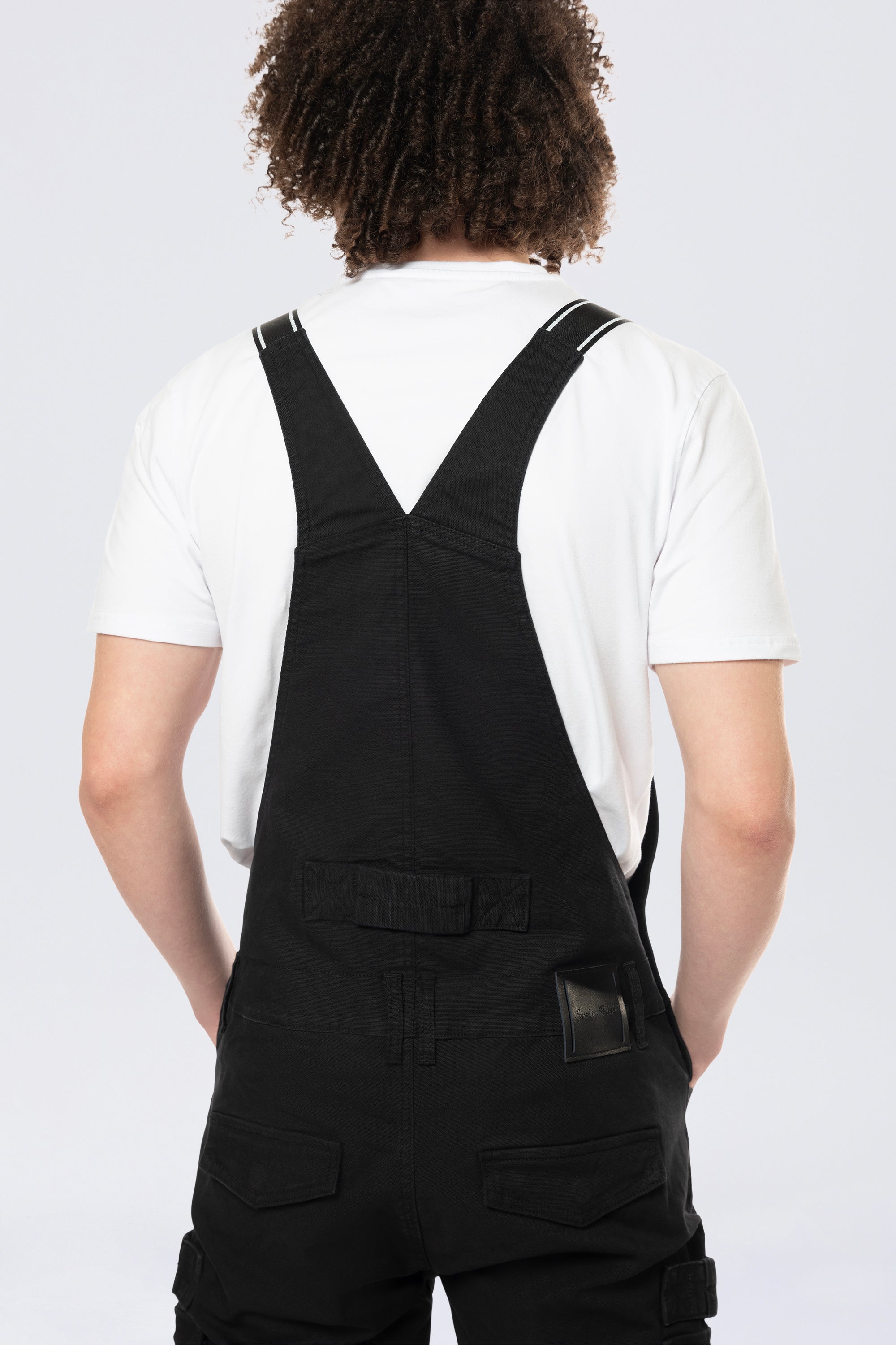 Tapered Cargo Strap Canvas Overalls - Black