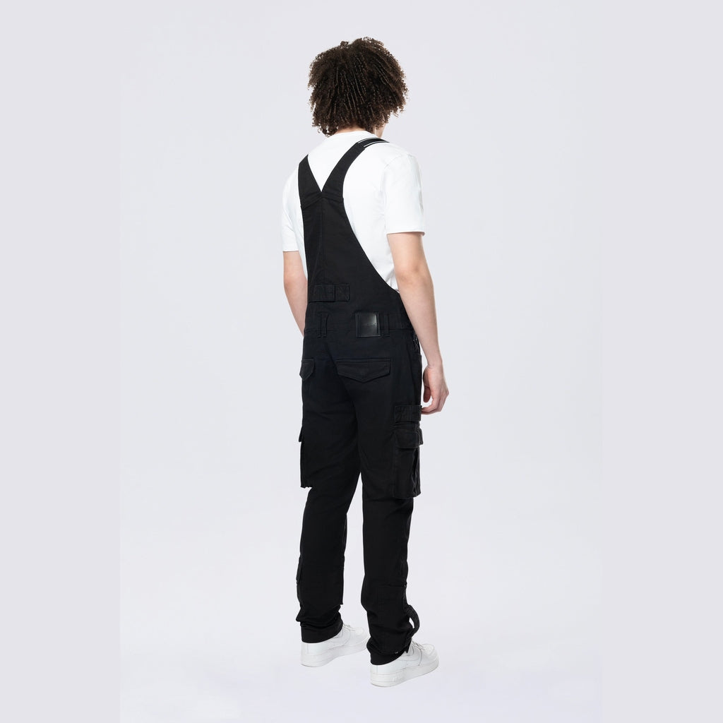 Smoke Rise Tapered Cargo Strap Canvas Overalls - Black