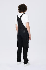 Tapered Cargo Strap Canvas Overalls - Black