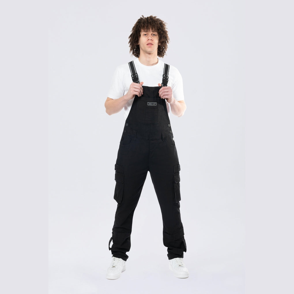 Smoke Rise Tapered Cargo Strap Canvas Overalls - Black