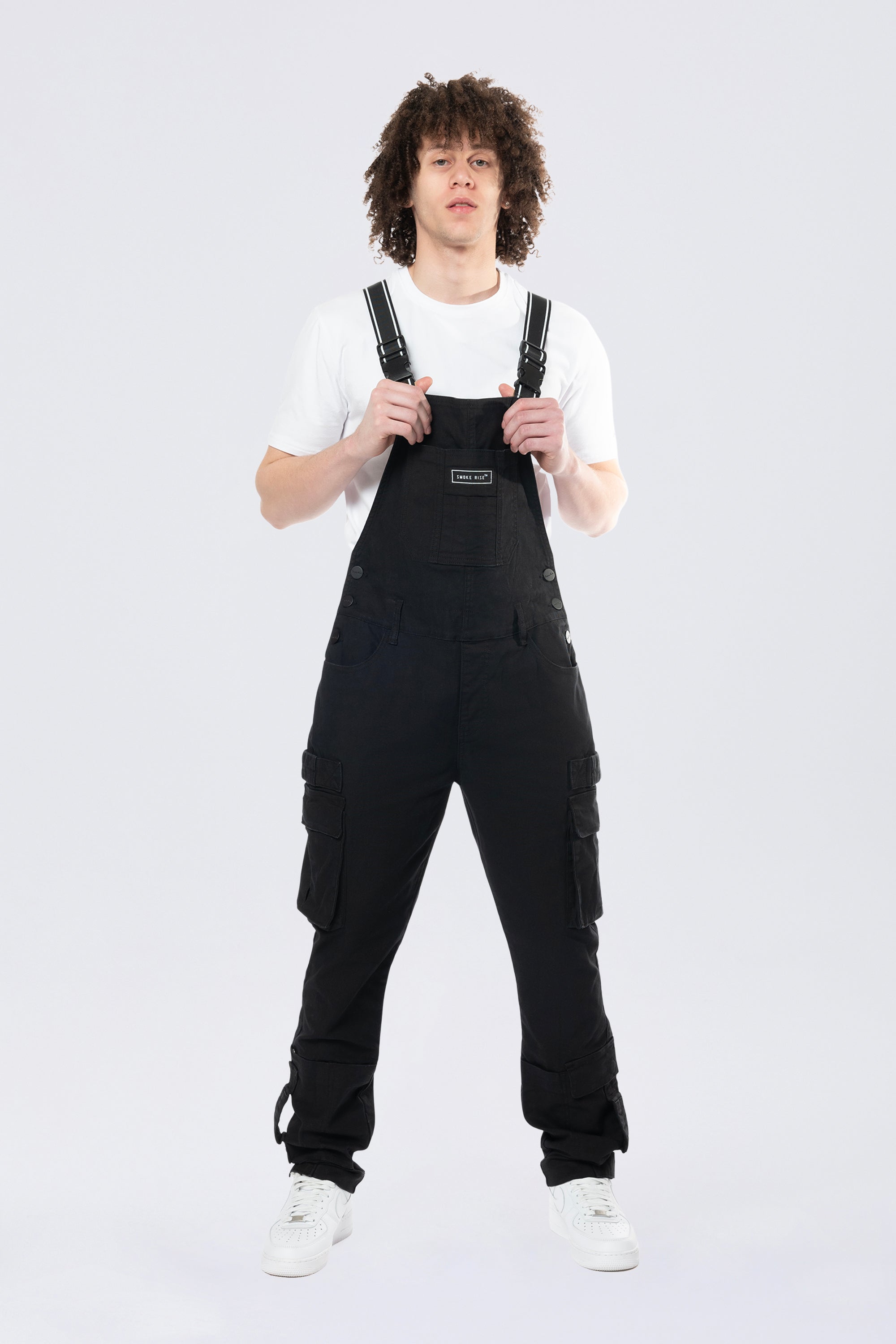 Tapered Cargo Strap Canvas Overalls - Black