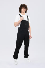 Tapered Cargo Strap Canvas Overalls - Black