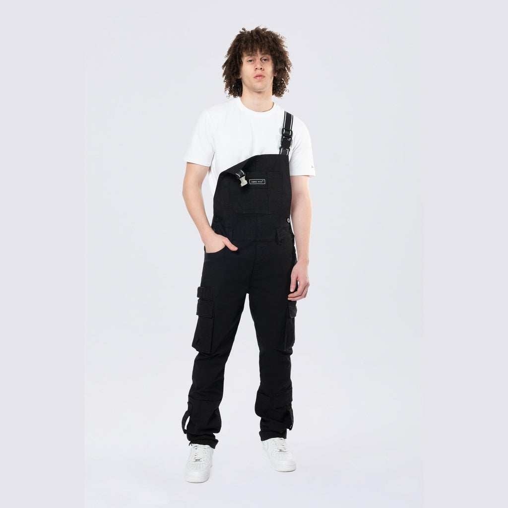 Smoke Rise Tapered Cargo Strap Canvas Overalls - Black