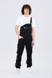 Tapered Cargo Strap Canvas Overalls - Black