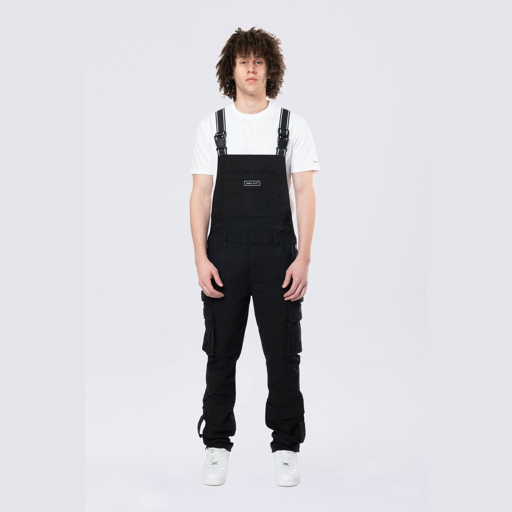 Smoke Rise Tapered Cargo Strap Canvas Overalls - Black