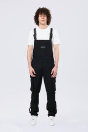 Tapered Cargo Strap Canvas Overalls - Black