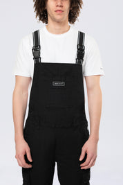 Tapered Cargo Strap Canvas Overalls - Black