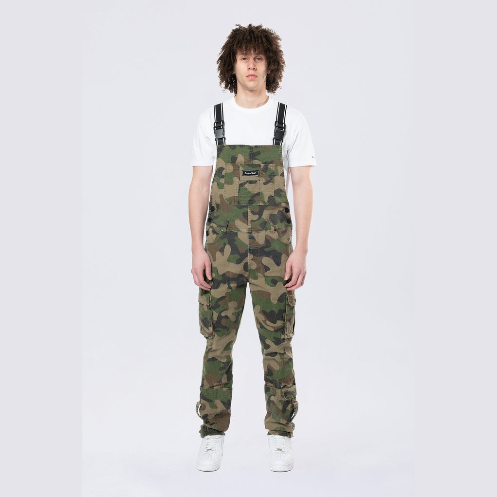 Smoke Rise Tapered Cargo Strap Canvas Overalls - Wood Camo