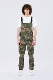 Tapered Cargo Strap Canvas Overalls - Wood Camo