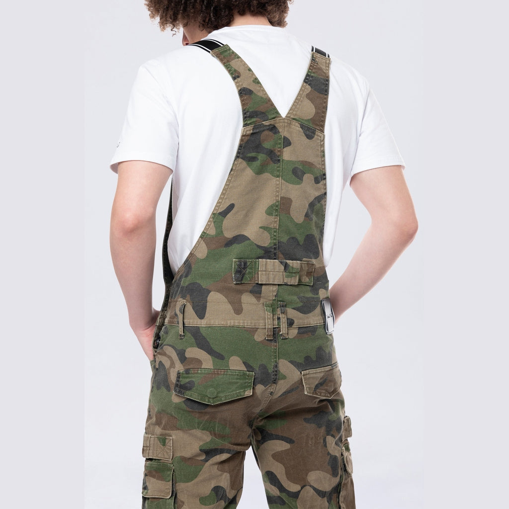 Smoke Rise Tapered Cargo Strap Canvas Overalls - Wood Camo