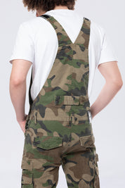 Tapered Cargo Strap Canvas Overalls - Wood Camo