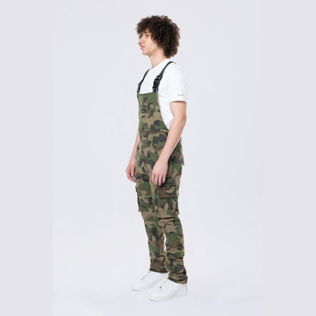 Smoke Rise Tapered Cargo Strap Canvas Overalls - Wood Camo