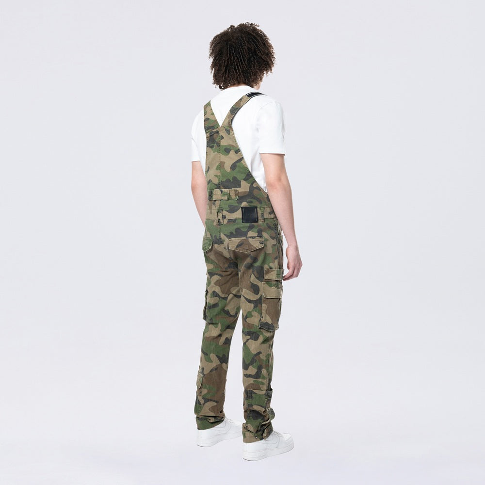 Smoke Rise Tapered Cargo Strap Canvas Overalls - Wood Camo