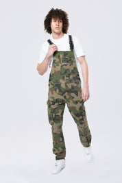 Tapered Cargo Strap Canvas Overalls - Wood Camo