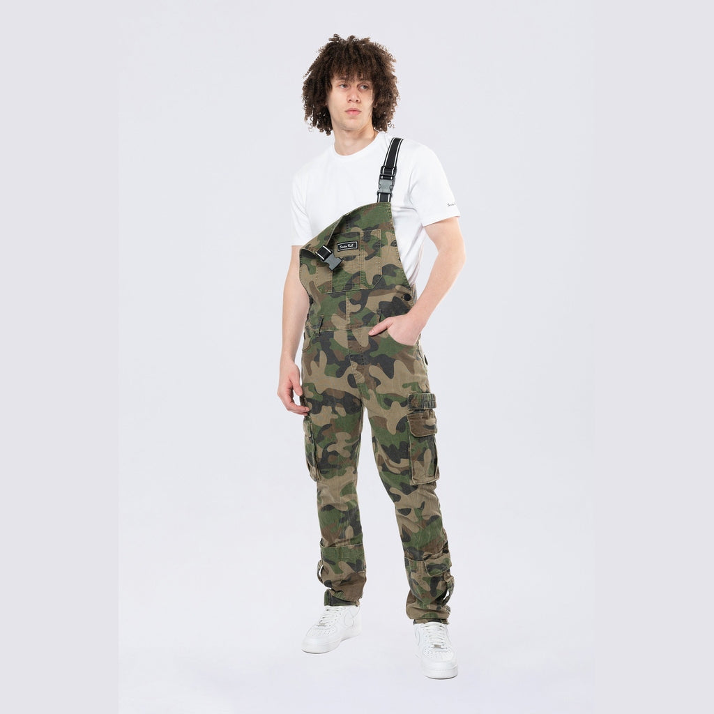 Smoke Rise Tapered Cargo Strap Canvas Overalls - Wood Camo