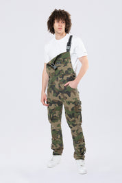 Tapered Cargo Strap Canvas Overalls - Wood Camo