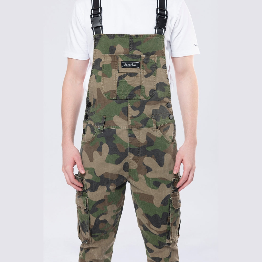 Smoke Rise Tapered Cargo Strap Canvas Overalls - Wood Camo