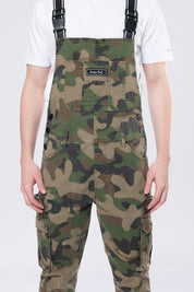 Tapered Cargo Strap Canvas Overalls - Wood Camo