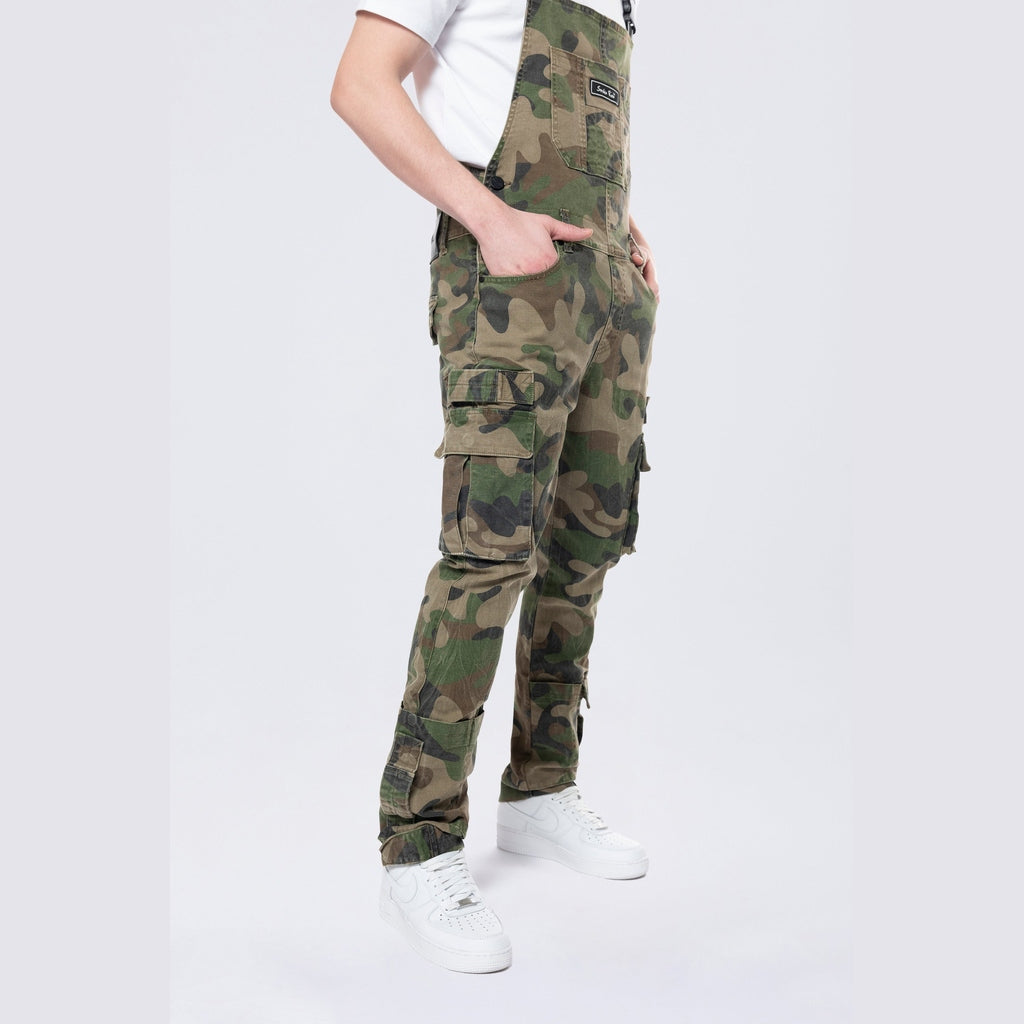 Smoke Rise Tapered Cargo Strap Canvas Overalls - Wood Camo