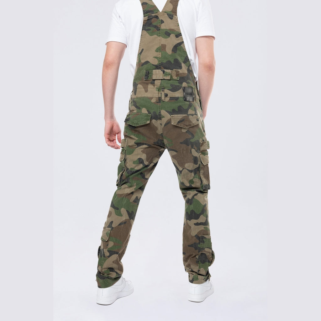 Smoke Rise Tapered Cargo Strap Canvas Overalls - Wood Camo