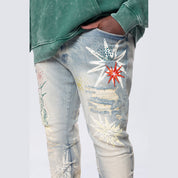 Smoke Rise Big and Tall Big and Tall - Stacked Flared Pinched Rhinestone Jean - Seville Blue