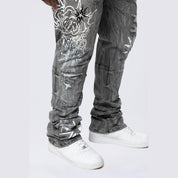 Smoke Rise Big and Tall Big and Tall - Stacked Flared Pinched Rhinestone Jean - Shibuya Black