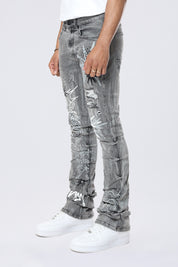 Stacked Flared Pinched Rhinestone Jean - Shibuya Black